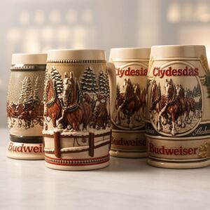 Vintage Holiday Series Budweiser Clydesdale Beer Stein Set